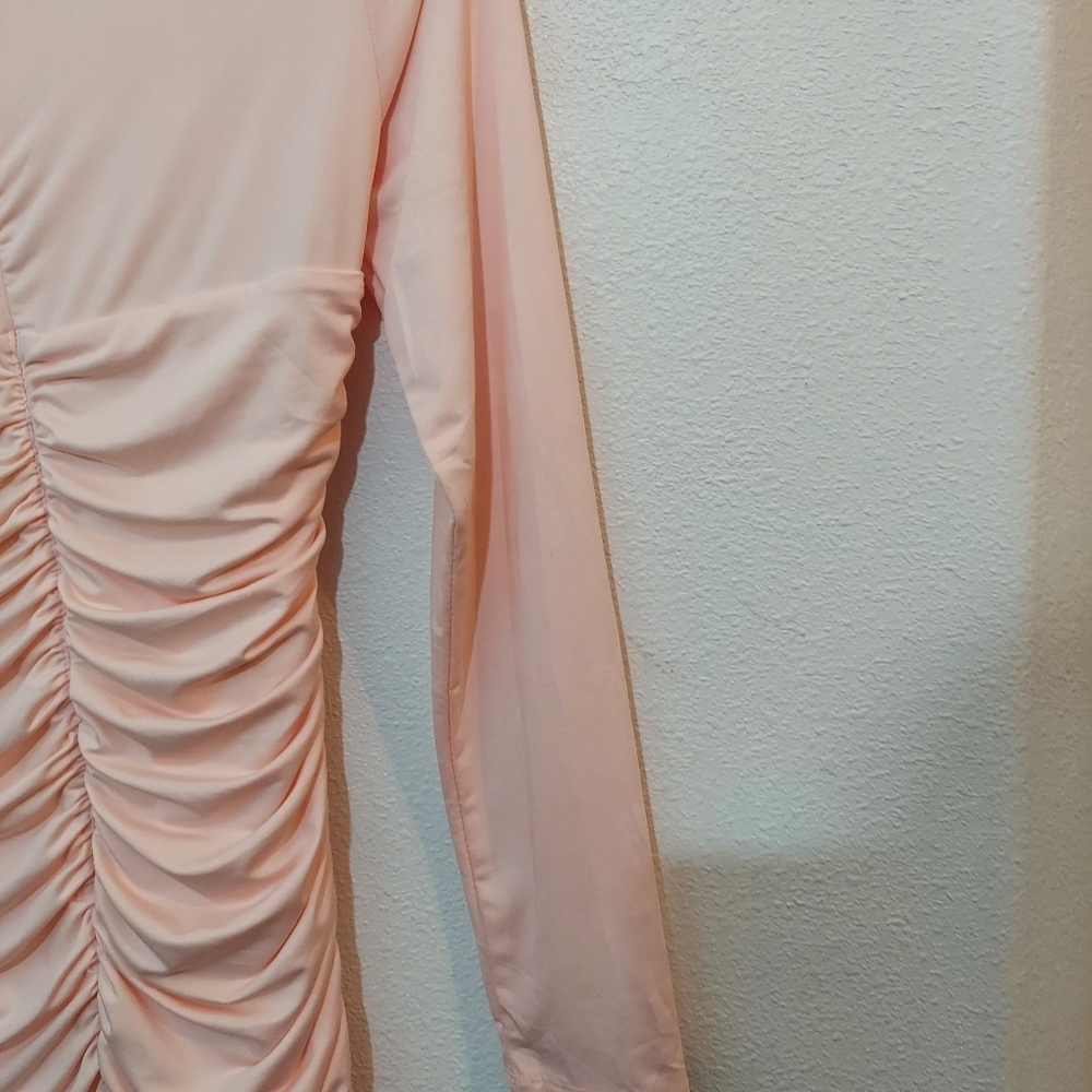 ThatsSoFetch Ruched Long Sleeve Dress Pink Medium - Picture 6 of 12